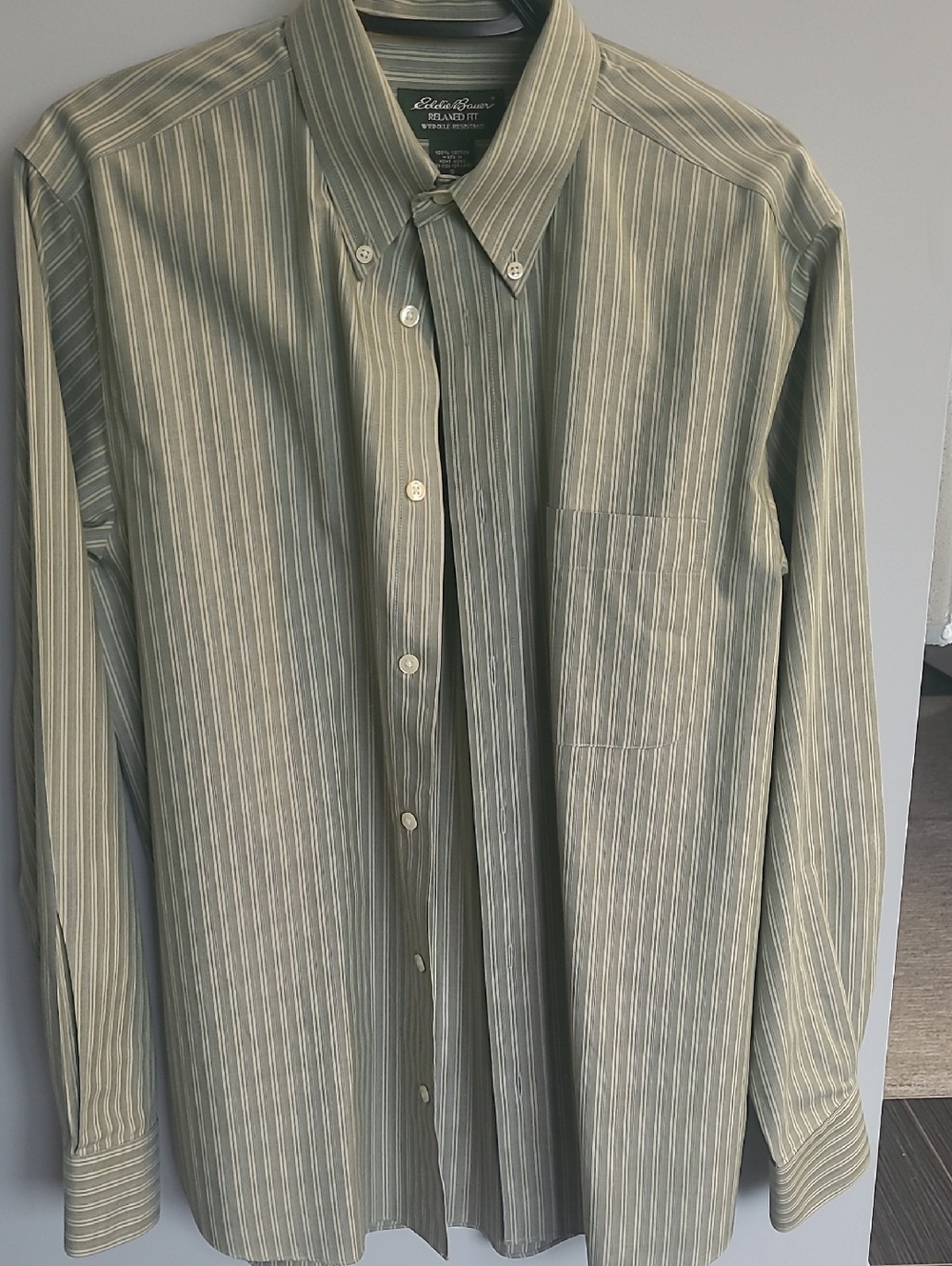 Eddie Bauer Green Stripe Button-Down Dress Shirt